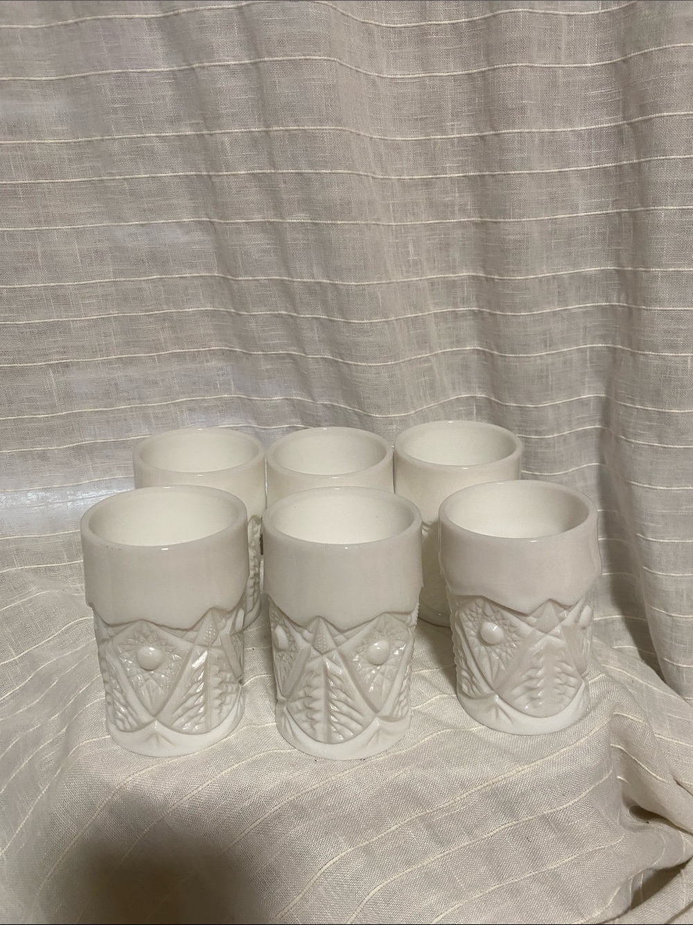 Set of Six White milk glass tumblers- pressed glass
